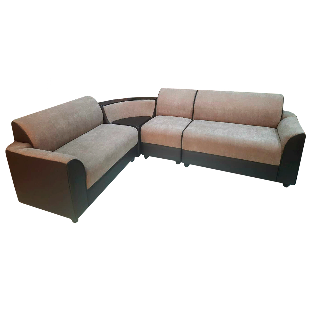 Corner Sofa - Half Fabric / Half Rexine 2 + 2 + 1 + 1 ( Brown )